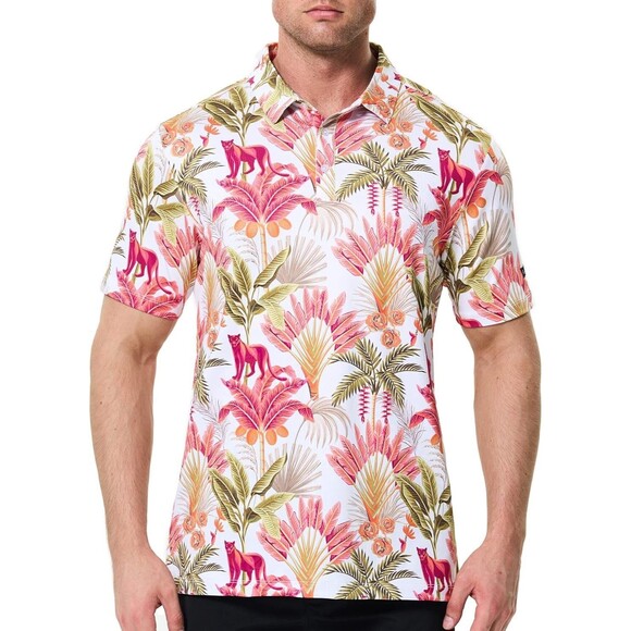Sporty Buff Shirt Men XXL 2XL Palm Tropical Floral Golf Performance Stretch Polo - Picture 2 of 8